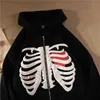 American Fashion -Selling Skelett Utskrift Anime Män Kvinnor Långärmad Zipper Hoodie Jacka Loose Streetwear Y2K Pullover 211013