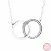 925 Sterling Silver 45cm Lång halsband Justera till 42cm 38cm Glykt Circle Hänge Detaljerad klassisk Mousserande CZ FLN039 Q0531