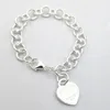 Beaded, Strands Original Classic Retro Armband Ladies S925 Sterling Silver Heart Tag O-Shaped Chain Smycken Par Fashion Love