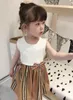 2021 Été Nouvelle Fille Designer Princesse Robe Enfants Stripe Bowknot Robes Plissées Enfants Doux Sans Manches Gilet Robe Robe D'été C6954