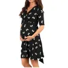 European and American Maternity Wear Summer New Style Tying Band Loose Large Size Printing Pregnant Women Fashion Dress PW14 Q0713