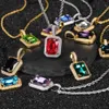 Färgglada fyrkantiga ädelstenar bling full kubisk zirkoniumkokkedjhalsband för kvinnor hiphop smycken