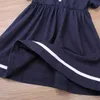 Klänning 2021 Ny sommar marinblå krage barnkläder kostym för tjejer skolstil tjejer kläder barnklänning Q0716