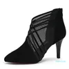 Chaussures habillées Fashion Mesh Cross Striped Lace Women Casual Pointed High Heels Pumps Sandals