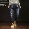 Czarne dżinsy Denim Męskie Spodnie Blue Hip Hop Ripplate Jean Dla Mężczyzn Marka Ołówek Drobniste Mężczyzna Niebieski Spodnie Plus Rozmiar 40 42 44 46 48 G0104