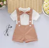 Baby Gentleman Design Boy Clothing Set Summer Short Sleeve White Romper + Short Cotton Soft Infant Two Piece Sets