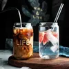 sublimazione 16 once di vetro lattina bicchiere di vetro con coperchio in bambù cannuccia riutilizzabile birra lattine Trasparente satinato Soda CanCup bicchieri WLL1256