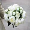 اللمس الطبيعي زهرة الاصطناعية pu peony براعم باقة العروس الزفاف عقد زهرة الزفاف اليد عقد الزهور زخرفة المنزل الزخرفة 8 رؤوس/حزم