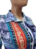 Damska Seksowna Sukienka Klubowa Z Długim Rękawem Głębokie V-Neck Potargane Floral Print Spódnica Sukienki Midi