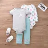 Spädbarn Barnpojke Kläder uppsättningar 2021 Vår Söt Kortärmad Toppar + Långärmad Romper + Byxor 3st Nyfödd Baby Grils Kläder Set G1023