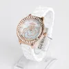 Armbandsurer Diamant-Encrusted Brand Watch Fashion Mechanical Geneva Ladies Blomma Imitation Keramik