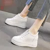 Klänning Skor Kvinnor Sommar Chunky Sneakers Air Mesh Hollow Out Äkta Läder Vit Wedge Platform Heel Pumps Mujer Bombas