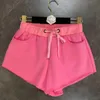 Kvinnors spårningsdräkter 2022 Autumn Spring Single Breasted Buttons Rivet Velvet Coat Elastic Shorts Pink Two Piece Set Women Outfits Pocket Ytter