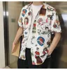 hawaiian shirts for men japanese geisha funny printed white pink korean casual vacation shirt 210721
