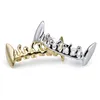 18K Gold Teeth Braces Grills Punk Hip Hop Multicolor Diamond Custom Bottom Teeth Dental Mouth Fang Tooth Cap Vampire Rapper Jewelry 48 T2