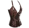 성인 중세 바이킹 해적 의상 여성 고딕 나이트 코르셋 할로윈 코스프레 Steampunk Leathter Halter 조끼 금속 Cuirass Y0827