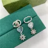 Eleganti orecchini in argento con doppia lettera, fascino, amore, diamanti trasparenti, pendente in cristallo a forma di fiore, con confezione regalo