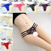 Lace Women Panties G String Sexy See Through Low Waist Crotchless Underwear Briefs Bowknot Pearl Lingerie Thong T Back Women Clothes