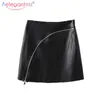 Aelegantmis Spring Fashion Elegant Zipper Pu Leather Skirt Black High Waist Women Mini Ladies Casual A-line Short s 210607