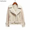 KoHuiJoo Winter Suede Jacket Women Thick Warm Fashion Zipper Motorcycle Lambs Wool Coat Female Shearling Overcoat 211118