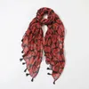 패션 큰 양 귀 비 패턴 스카프 shawls 여성 긴 소프트 비치 꽃 술 tassel 스카프 머리 hijib 3 색