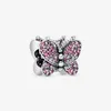 100 % 925 Sterling Silver Rosa Pave Butterfly Charms Passar Pandora Original European Charm Armband Mode Kvinnor Bröllop Förlovning Smycken Tillbehör
