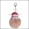 Kluczowe pierścienie Biżuteria 12Colors Santa Claus Pom Bleby Breloki Sztuczne Królik Fur Keychain Torba Samochód Metalowy Homar Zapięcie świąteczne Festiwal Prezent