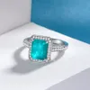 Anillo cuadrado de diamante de turmalina Paraiba de 3ct, Plata de Ley 925 100% auténtica, anillos de compromiso para mujer, joyería de fiesta