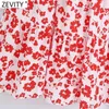 Women Puff Sleeve Red Floral Print Pleats Cake Midi Dress Chic Female Square Collar Elastic Casual Vestidos Party Dresses DS8379 210603