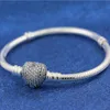 925 Sterling Silver Moments Pave Heart Clasp Snake Chain Bracelet Fits For European Pandora Bracelets Charms and Beads