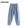 Aachoae Donna Blu Harem Jeans Jeans larghi mamma Vita alta Streetwear Fidanzati Pantaloni lunghi in denim lavato Pantaloni Jeans slouchy 210623