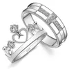 Couple anneaux argent croix couronne cuivre avec zircon pour les amoureux bague de fiançailles pour hommes et femmes