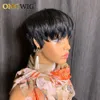 Krótki prosty Bob Pixie Cut Non Lace Front Brazylijski Human Hair Black / Ombre Blonde Wig z grzywką dla czarnych kobiet