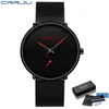 Crrju Mens Watches Top Marca Luxury Quartz Watch Men Casual Slim Mesh Acero Impermeable Sport Wristwatch Relogio Masculino