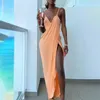 Kvinnor Mode Sexig Deep V Neck Coaktail Party Maxi Klänning Formell Klänning Robe Solid Spaghetti Strap High Slit Lång Klänning 210716