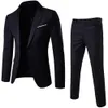 2pcs Set Men Suit Plus Men Men Couleur solide Couleur à manches longues Bouton Slim Buton d'affaires Business Vêtements Business Cost For Womens