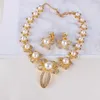 Pendant Necklaces JaneVini Gold Floral Pearl Wedding Necklace Crown Set 3 Pieces Bridal Hair Accessories Jewelry Women Party Tiara Sets