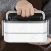 Çift Katmanlı Öğle Yemeği Kutusu Taşınabilir Paslanmaz Çelik Çevre Dostu Yalıtımlı Gıda Konteyner Depolama Bento Kutuları Ile Sıcak Torba DAL222