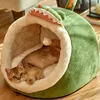 Cat Beds & Furniture Cute Bed Warm Pet Basket Cozy Kitten Lounger Cushion Semi-closed House For Small Dog Mat Bag Soft Washable Cave