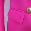 Högkvalitativ designer Classic Blazer Jacket Kvinnors Slim Dubbelbröst Metall Lion Knappar Sjal Krage Rosa 211019