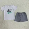 Venta al por mayor, ropa de Boutique para bebés, bordado, Top rojo de algodón de vaca, pantalones cortos de Seersucker, conjuntos de verano para niños, atuendo para niños X0802