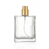 Bouteille de parfum rechargeable en verre carré de 50 ml de haute qualité vide bouteilles de pulvérisation de pompe d'atomiseur de maquillage coloré par mer RRE10741