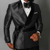 Dubbele breasted stippen mannen pakken met riem slim fit bruiloft smoking tuxedo voor groomsmen 2 stuk man mode set jas met zwarte broek x0909