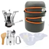 Pentole Set Camping Campeggio Escursionismo Backpacking Picnic Pentole Pentole Strumento di cottura Set Pot Pan Piezo Pan Ignition Canister Stufa Pentole da viaggio JJB10862