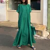 Zanzea damska letnia sundress elegancki krótki rękaw luźne zwykły bawełna długi maxi sukienka casual wzburzyć vestido szata femmevize y0823