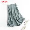 Tangada Kvinnor Solid Kvalitet Satin Midi Skirt Vintage Side Zipper Office Ladies Elegant Chic A-Line Kjolar 6d18 210312