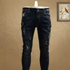 Mode Skinny Ripped Blue Jeans Hommes Qualité Coton Streetwear Slim Fit Straight Stretch Denim Pantalon 211009