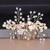 Fashion Wedding Hair Accessories Combs Pearl Crystal Tiaras Women Jewelry Gold Floral Freshwater Pearls Head Ornament 210707