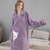 Women's Sleepwear Women's Flannel Cute Animal Nightgown Female Winter Bathrobe Thickening Woman Coral Fleece Long Home Service Robes