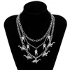 Подвесные ожерелья Sindlan 2pcs панк панк динозавр серебряный цветовой колье для женщин Гот Зубы Многослойный набор